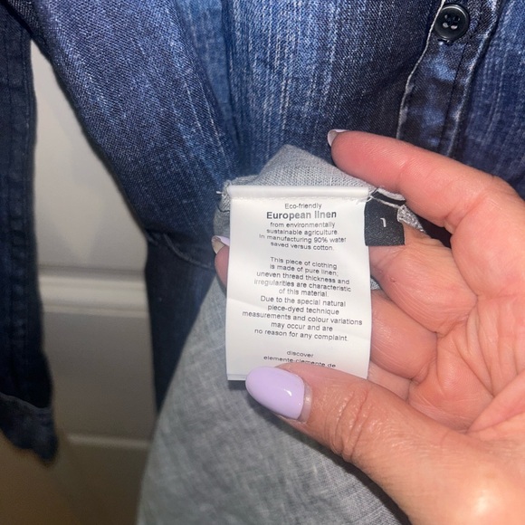 Elemente Clemente 100% European Linen Karaby Denim Effect Midi Dress with Tie - Picture 8 of 9